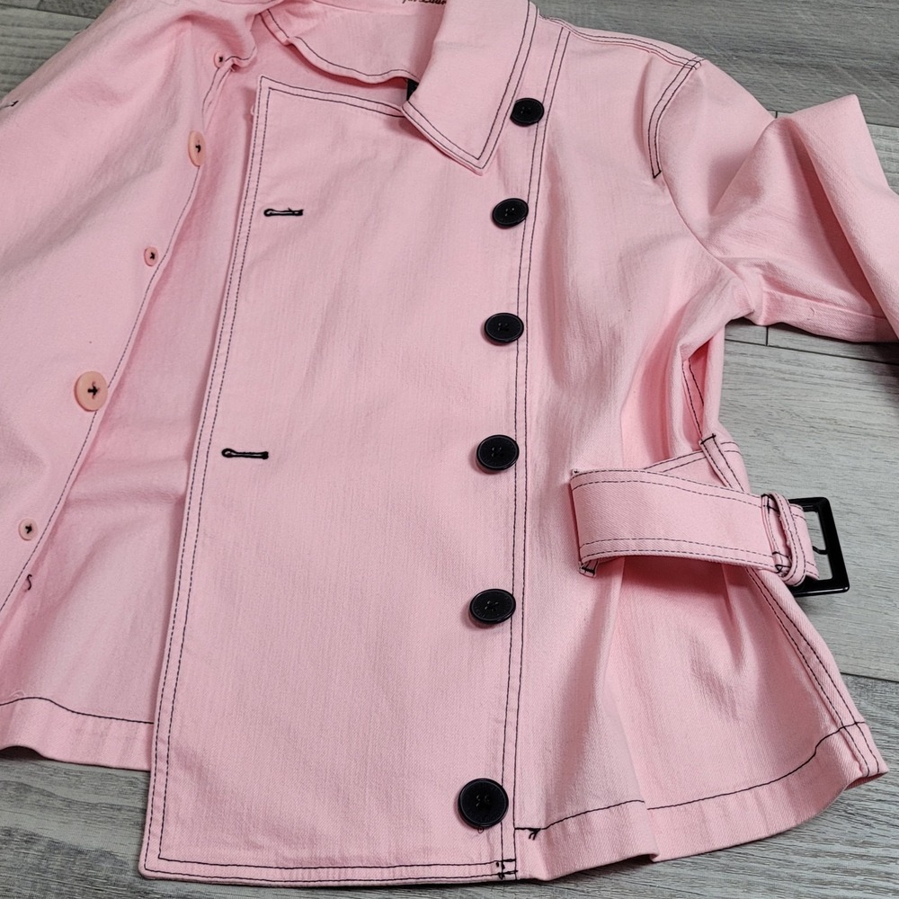 🌸NWT Lauren Jeans Co. Jacket Womens XL Peony Pink Denim Double Breasted Belted - Picture 12 of 16